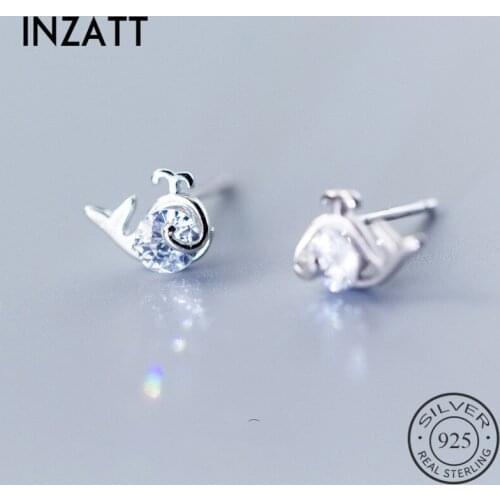 INZATT Hot Sale Real S925 Sterling Silver Zircon Tiny Whale Stud Earrings For Lovely Women Party Rose Gold Color Fine Jewelry
