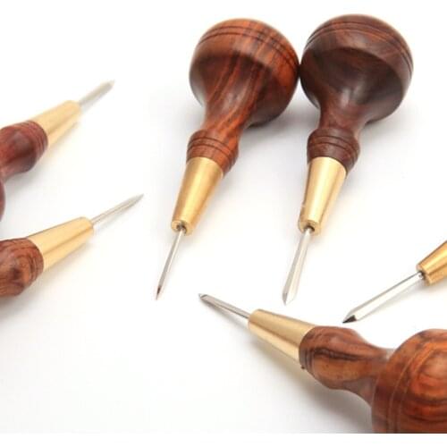 Stitching Awl with Diamond Shape Blade cutter cutting leather cut with good wooden handle professional leather craft DIY awl