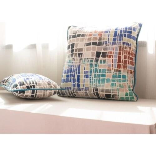Blue Piping Edge Velvet Cushion Cover Texture Printed Pillow Case Pillow Cover No Balling-up Without Stuffing