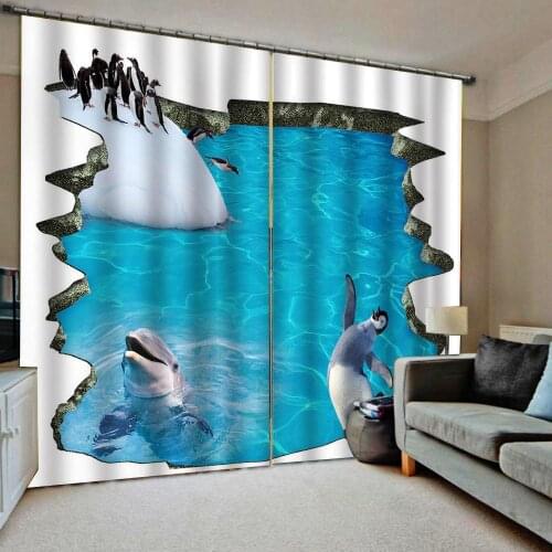 Blue Curtain Luxury Blackout Window Curtain Living Room ocean dolphin curtains Blackout curtain