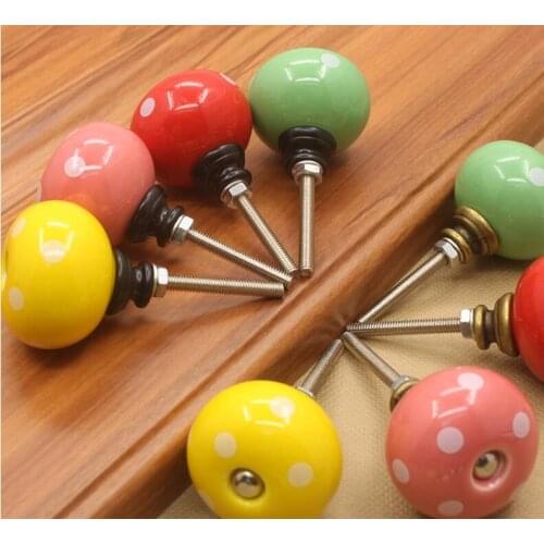 Green / Red / Pink / Yellow Modern Ceramic Kid Room Handles and Knobs Cute Furniture Hardware