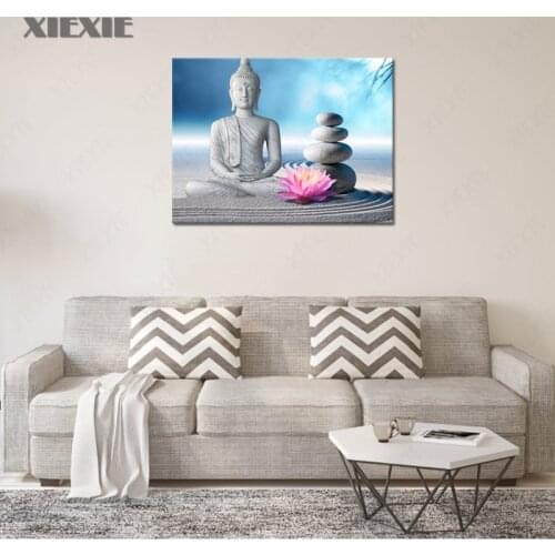 Modern Minimalist Sandstone Lotus Flower Peace Buddha Poster Canvas Statue Wall Art Painting Picture Living Room Decoration