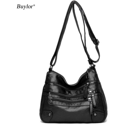 Buylor Shoulder Bag Soft Leather for Women Pu Solid High Capacity Crossbody Bags Fashion All-Match Shopper Womens Bags