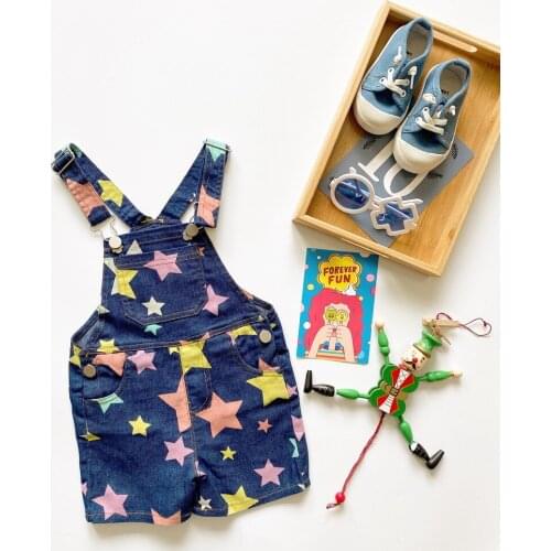 Tonytaobaby Child Suspender Five-color Star Pure Cotton Soft Cute Jeans Kids Pants
