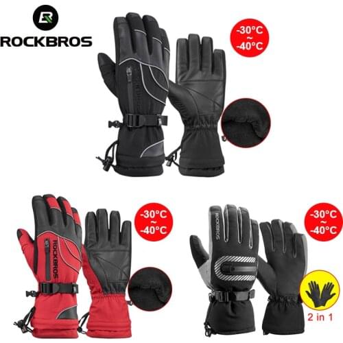 ROCKBROS Winter -40 Degree Cycling Gloves Waterproof Fleece Keep Warm Touch Screen Non-slip Gloves for Bicycle Moto Skiing Hikin