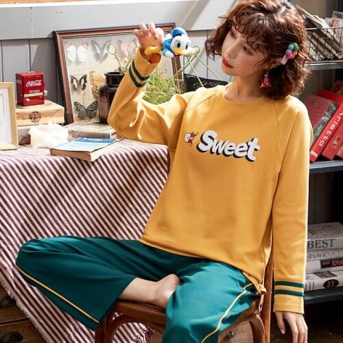 Spring And Autumn Girl Household Summer Cotton Sweet Full Sleeve Pajamas