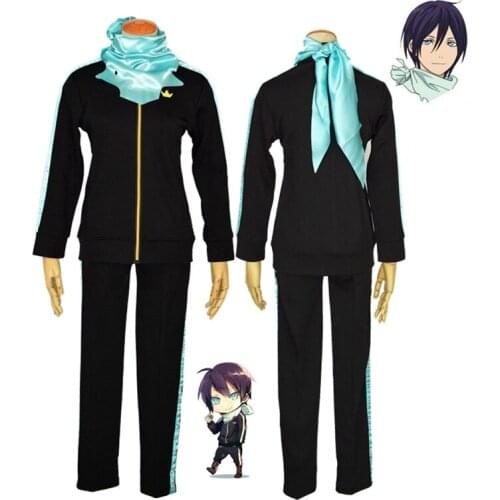 High Quality Anime Noragami Yato cosplay wig and costume Free Shipping(Jackets+Pants+Scarf+Wig)Suit Sportswear Whole Set