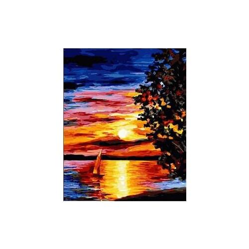 Sunset on the river landscape coloring by numbers on canvas wall pictures for living room home decor