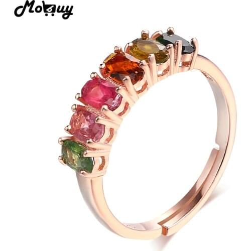 MoBuy MBRI005 Colorful Natural Gemstone Tourmaline Resiable Rings 925 Sterling Silver Rose Gold Plated Fine Jewelry For Women