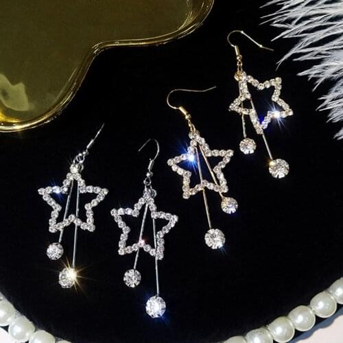 Trend Rhinestone Hollow Star Earrings For Women New Design 2019 Fashion Jewelry Long Tassel Ear Accessories Boucle D'oreille