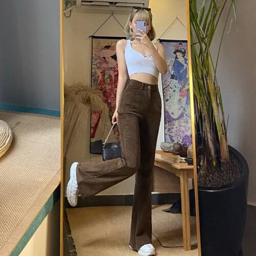 High waist skinny and micro jeans womens Retro loose leg pants new big brown flare pants in spring 2021