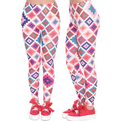 Women Bottoms Female Funny Long Pencil Shape Pink Square Geometric Print 15% Spandex Stretched Workout Fitness Leggings Pants