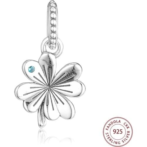 Fandola 925 Sterling Silver Lucky Four-Leaf Clover Pendant Beads for Women Fit Original Bracelets Necklace DIY Jewelry Making