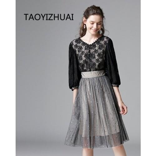 TAOYIZHUAI high street style elegant lady dress v neck above knee half sleeve big big size office party women dress14278