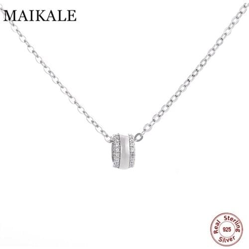MAIKALE Luxury 925 Sterling Silver Necklace O Chain Cubic Zirconia Round Circle Pendants Necklaces for Women Girls Jewelry Gifts