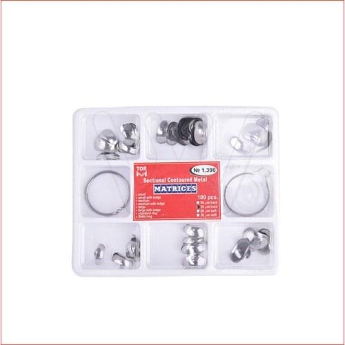 100Pcs Full Kit Dental Matrix Sectional Contoured Metal Matrices No.1.398 + 2 Rings