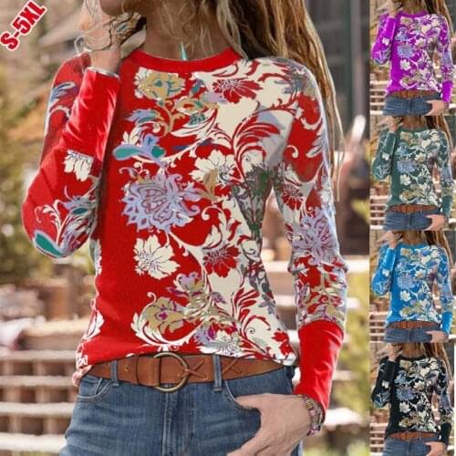 2021 New Spring Tops 5XL Vintage Women Floral Print Shirt Long Sleeve Ladies Retro Plus Size Tops Casual O-Neck Female Blouses