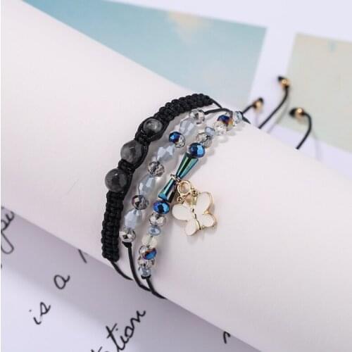 3pcs/set Handcraft Boutique Fashion Multilayer Crystal Stone Beads Strand Bracelets Tassel Bangles Pulseras Womens Boho Mujer