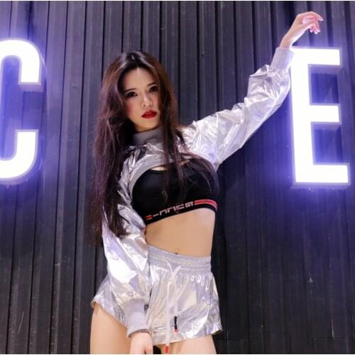 3 Pcs/Set Silver Sexy Hip-hop Outfits for Women Ds Jazz Dancer Group Costumes Beyonce Dance Wear Stage Nightclub Dance Clothing