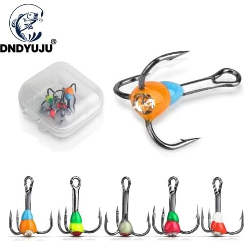 5pcs Durable Fishing Hooks Sinking Bait Winter Ice Fishing Three-jaw Hook High Carbon Steel Tackle Tools 8#10#12#14