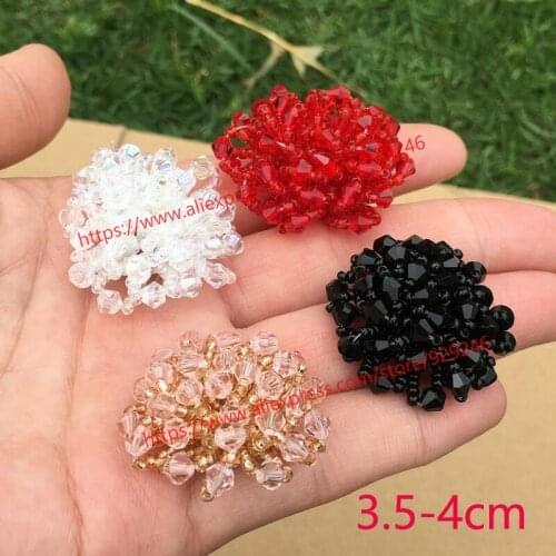 6pcs/lot red black pink white crystal beaded flower for garments and dress decoration shoes round flower trims DIY hand crafts
