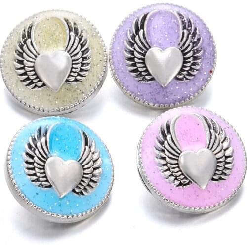 6pcs/lot New Snap Button Jewelry 18mm Snap Buttons Jewelry Rhinestone Angle Wings Fit DIY Snap Button Bracelet Necklace Jewelry