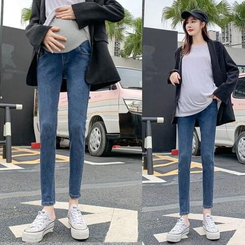 6052# Maternity pants Spring Autumn Slimming Maternity Jeans Belly Support Pants Elastic Waist Maternity Trousers