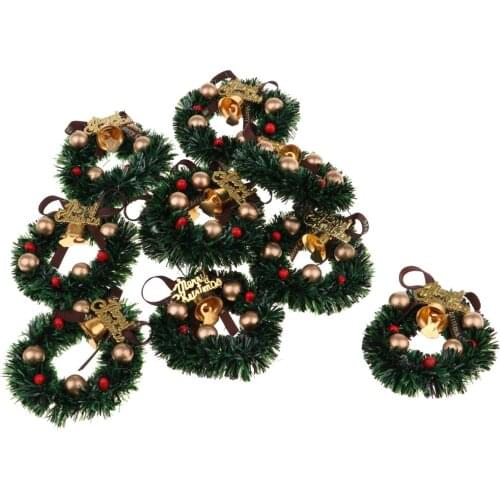 1:12 Dollhouse Accessories Christmas Decoration Holiday Wreath, 10 Pieces Garland with Bowknot and Bells, 6.5CM, Green & Gold