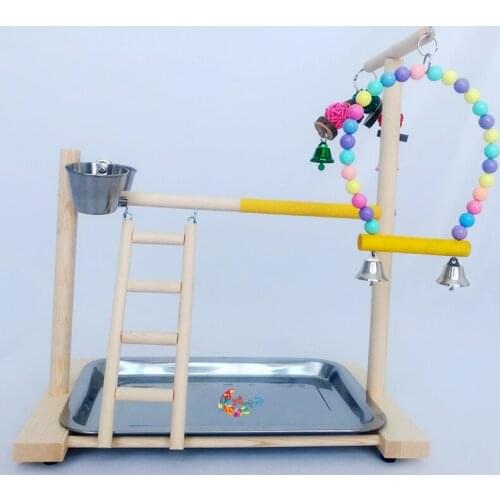 Wood Parrot Playstand Bird Play Stand Cockatiel Playground Perch Gym Playpen Ladder with Feeder Cups Toys WJ51227
