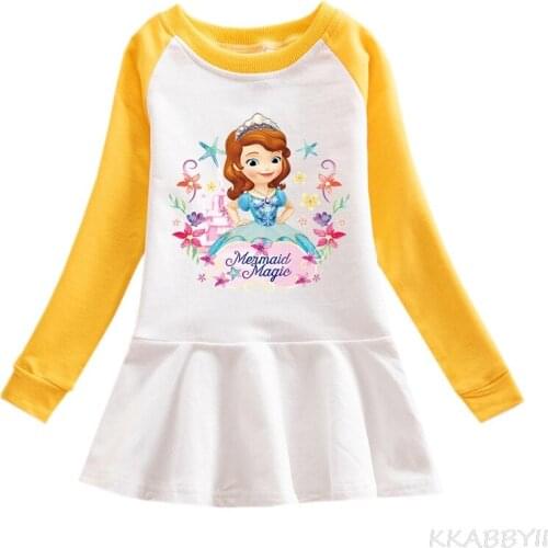 Cross-border Childrens Spring And Autumn Cartoon Hoodie Ladys Dress Cotton Sofia Princess Pleated Skirt