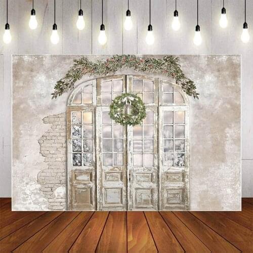 Mehofond Photography Background Christmas Old Brick Wall Vintage Door Wreath Newborn Baby Party Portrait Backdrop Photo Studio