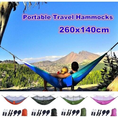 Large Outdoor Mosquito Net Parachute Hammock 1-2 Person Hanging Sleeping Bed for Camping Backpacking Travel Beach 260x140CM