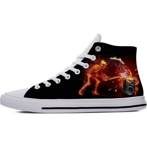 Skull Guitar Flame Anime Metal Rock Music Funny Casual Cloth Shoes High Top Lightweight Breathable 3D Print Men women Sneakers