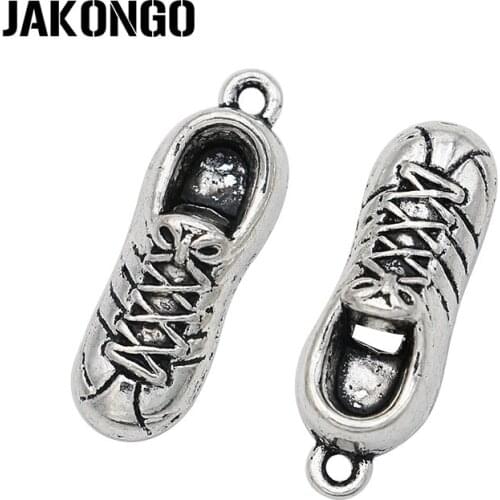 JAKONGO 6pcs Antique Silver Plated Zinc Alloy Running Shoes Charms Pendants for Jewelry Making DIY Handmade Craft 28x9mm