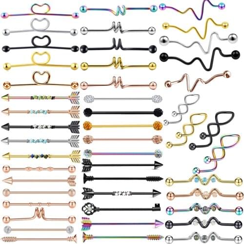 JUNLOWPY 16G 1.6*38mm Colorful Industrial Barbell Ear Cartilage Helix-Conch Piercing Bar Earring Stud Body Jewelry Conch Tragus