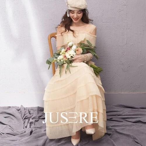 JUSERE Vestido de festa A-line Cream-color Evening Dress Strap Ankle Length Formal Party Gowns Night Dress