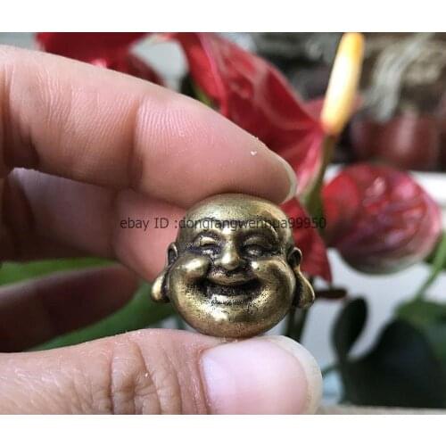 Chinese Feng Shui Bronze Brass Buddhist Monk Maitreya Buddha Head Amulet Pendant