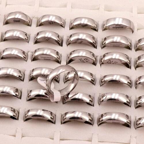 Wholesale 50Pcs/lot 6mm Classic Fashion Stainless Steel Rings Wedding Lover Ring For Men Women Spherical Surface Polished inside