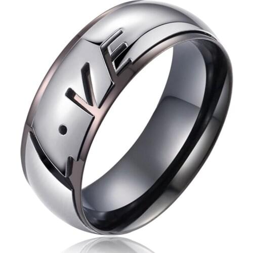 Trendy Boys Fashion Titanium Steel LOVE Rings for Men Black Male Birthday Gift Husband Celebrity Mens Jewelry