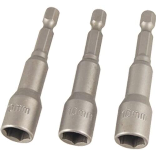 UXCELL 3 Pcs Magnetic 10mm Hex Socket 1/4" Shank Spanner Nut Setter Driver Bit 14 x 65mm Overall Size