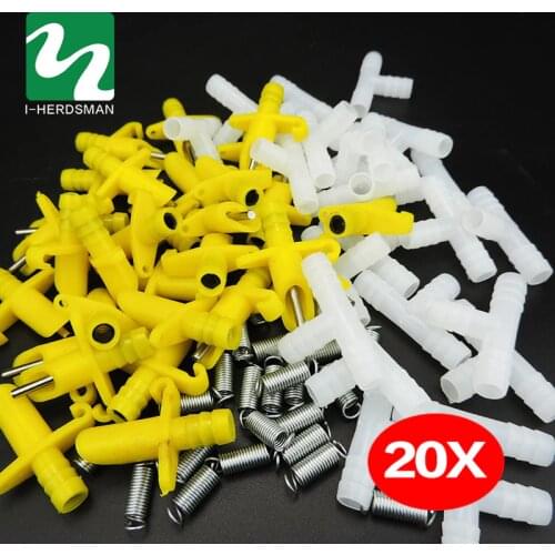 20 Set Rabbit Drinking Automatic Waterer Feeder Water 8 Mm Tee + Spring Rabbit Rearing Tools Animal Husbandry Equipment