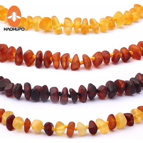 HAOHUPO Unpolished Amber Teething Necklace Raw Cherry with Honey Baltic Natural Amber Baby Necklaces Jewelry Supplier