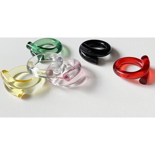 2020 New Chic Solid Colorful Acrylic Resin Rings Geometric Irregular Round Transparent Color Ring Party Jewelry Gifts