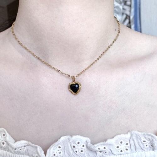 925 Sterling Silver Womens Necklace Temperament Black Agate Love Necklace Fashion Female Clavicle Chain Charm Necklace