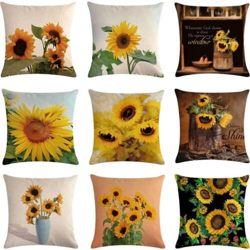 Sunflower Cushion Cover Cotton Linen Creative Sunshine 45x45cm Throw Pillow Case Home Decor Flower Pillowcase Cushion Cover