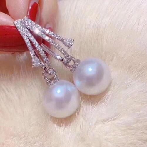 M1122 Pure 925 Sterling Silver 9-10mm Fine Jewelry Fresh Water White Pearls Dangle Earrings for Women Fine Pearl Earrings