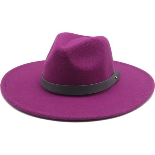 Fedora hats big brim 9.5cm luxury solid white black belt band women panamas hats classic simple men caps felted women winter hat