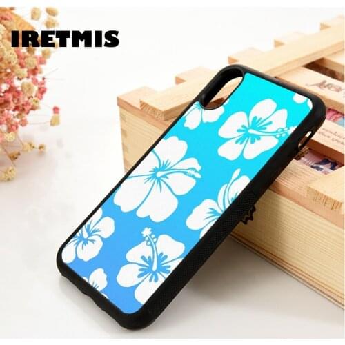 Iretmis 5 5S SE 6 6S Soft TPU Silicone Rubber phone case cover for iPhone 7 8 plus X Xs 11 Pro Max XR Blue Hibiscus