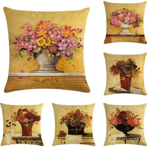 Wedding gift Fashion Romantic Pink Purple Blue Oil Painting Bouquet Vase decorative cushion cover sofa pillow case ZY225