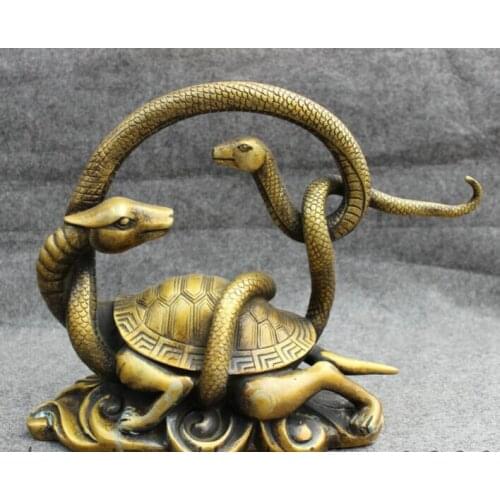 Xd 002245 14" China Bronze Buddhism FengShui Wealth Snake Dragon Turtle Statue Animals